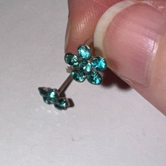 7mm Aqua Blue Flower Cz And Sterling Post Earrings - Picture 3 of 15